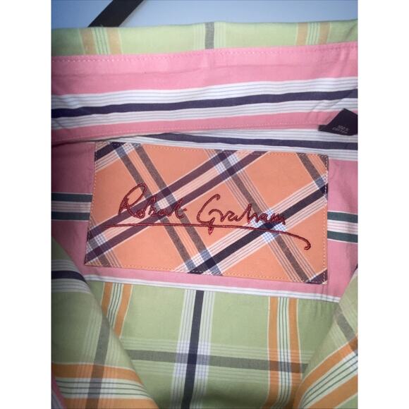 Robert Graham Green Blue Orange Cotton Plaid Button Up Shirt XL - Picture 7 of 10